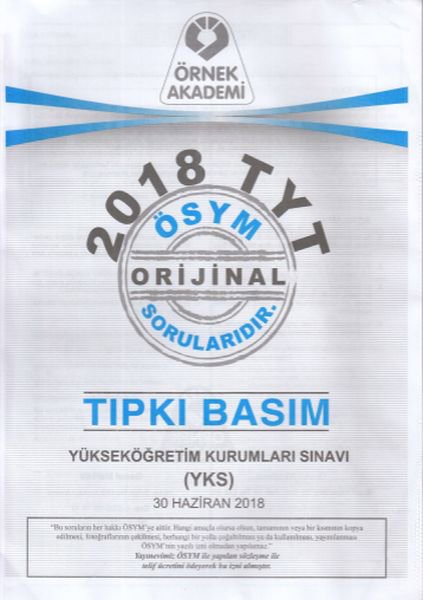 Örnek Akademi 2018 TYT Soru Kitapçığı Tıpkı Basım (Yeni)
