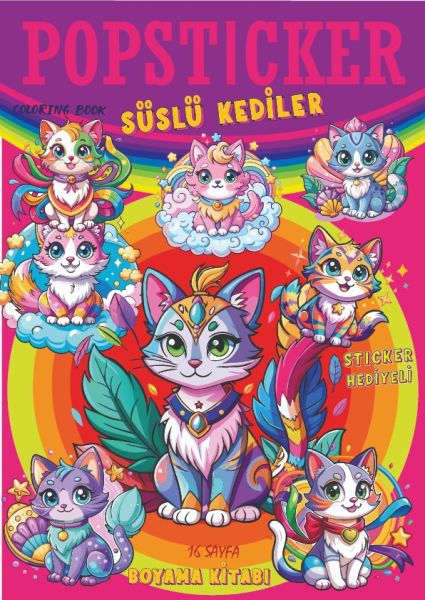 Süslü Kediler Boyama Kitabı Popsticker