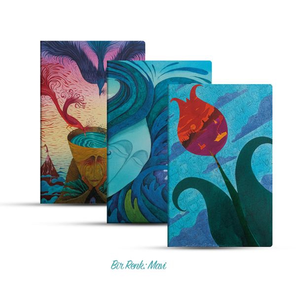 Üçlü Çizgisiz Defter Seti: Bir Renk: Mavi