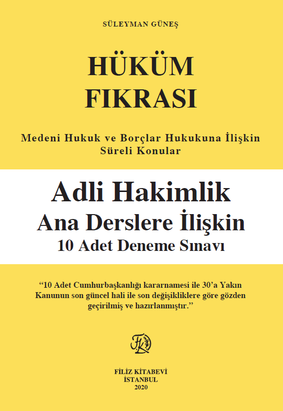 Hüküm Fıkrası Adli Hakimlik Ana Derslere İlişkin 10 Adet Deneme Sınavı