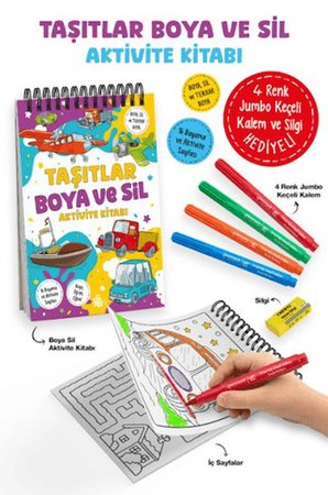 Taşıtlar - Boya ve Sil Aktivite Kitabı / 3 Yaş +