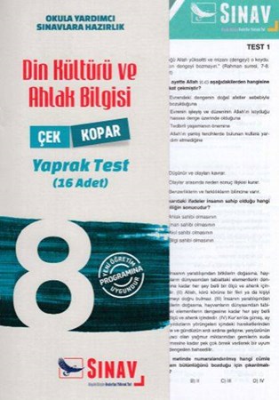 Sınav 8. Sınıf Din Kültürü Ve Ahlak Bilgisi Çek Kopar Yaprak Test Yeni