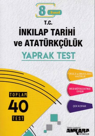 Ankara 8.Sınıf T.C. İnkılap Tarihi ve Atatürkçülük 40 Yaprak Test (Yeni)