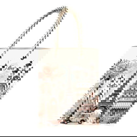 Paris Temalı Fermuarlı Günlük Kullanım Bez Çanta