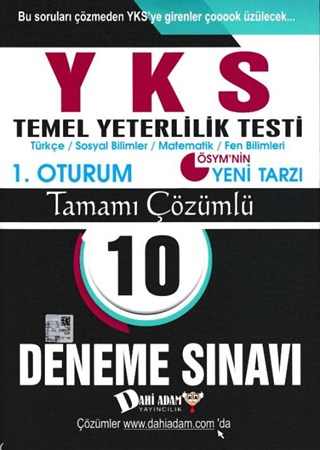 Dahi Adam Yks 1. Oturum Türkçe Temel Matematik Tamamı Çözümlü 10 Deneme Sınavı