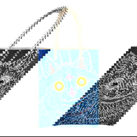 Psychedelic Cat Sanatsal Temalı Fermuarlı Günlük Kullanım Bez Çanta