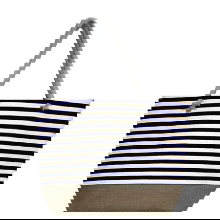Lacivert Beyaz Çizgili Desen Temalı Fermuarlı Plaj Çantası