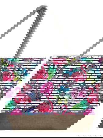 Flamingo Temalı Fermuarlı Plaj Çantası