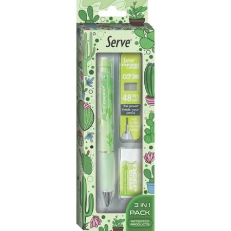  Serve Doğa Desenli Deep Kalem Deep Silgi ve Deep Min 0.7 mm Elma Yeşili