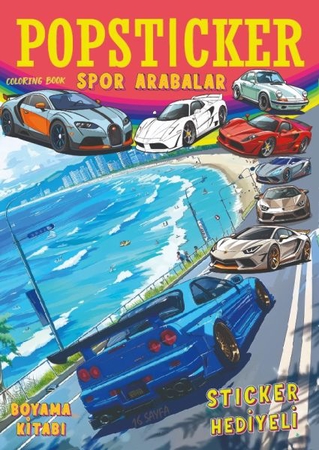 Spor Arabalar Boyama Kitabı Popsticker