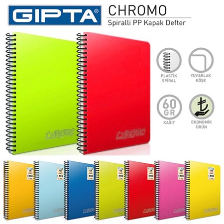 Chromo Spiralli Plastik Kapak A5 120 Yaprak Kareli Defter (1350) Gıpta