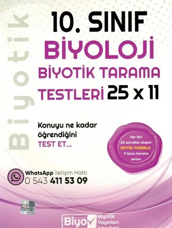 10. Sınıf Biyoloji 25 x 11 Biyotik Tarama Testleri