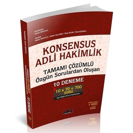 Konsensus Adli Hakimlik Tamamı Çözümlü ​özgün Sorulardan Oluşan 10 Deneme Savaş Yayınları Eylül 2020