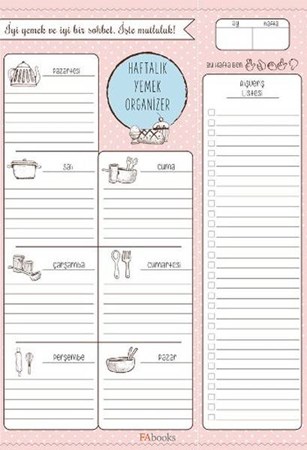 Haftalık Yemek Organizer Bloknot