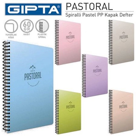 Pastoral Spiralli Plastik Kapak Defter 17x24 72 Yaprak Kareli (3252) Gıpta