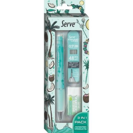 Serve Doğa Desenli Deep Kalem Deep Silgi ve Deep Min 0.7 mm Nane Yeşili
